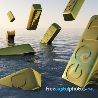 Gold Bar Sinking Showing Depression Stock Image