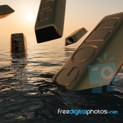 Gold Bars Sinking In Sea Stock Image