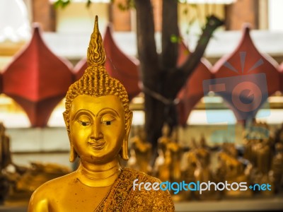 Gold Buddha Statue In Asian Temple Stock Photo