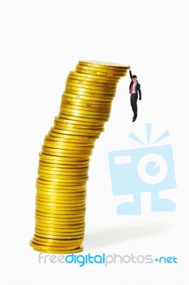 Gold Coin Heap Almost Collapse Stock Photo