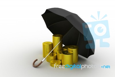 Gold Coins Under A Black Umbrella Stock Image