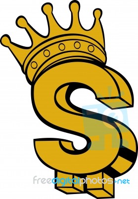 Gold Dollar Sign With Crown Stock Image