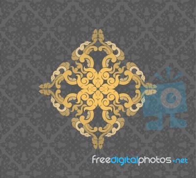 Gold Floral Pattern On A Gray Stock Image