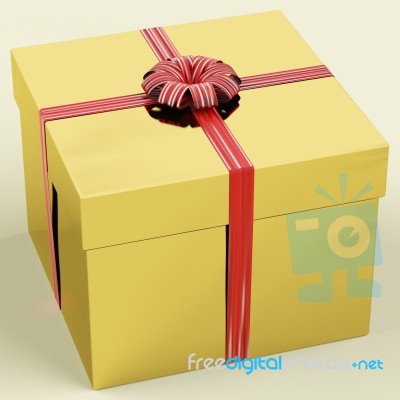 Gold Gift Box With Ribbon Stock Image