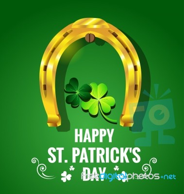 Gold Horseshoe With Shamrock For St. Patrick's Day Stock Image