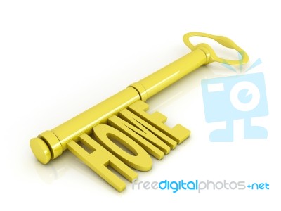 Gold Key With Home Text Stock Image