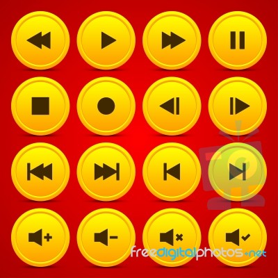 Gold Media Player Audio Video Icon Circle Button Stock Image