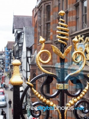 Gold Painted Wrought Iron Railings In Chester Stock Photo