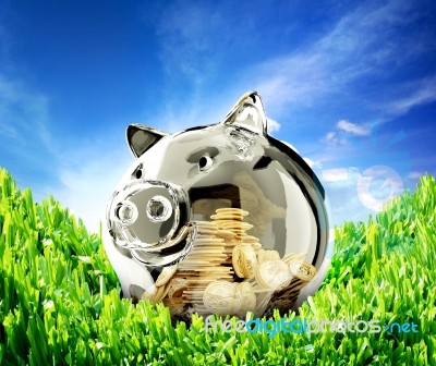 Piggy Bank Concept, Of Saving Money With Environmentally Stock Photo