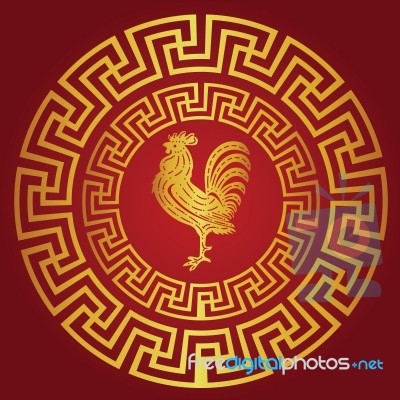 Gold  Roosters In Chinese Circle On Red Background Stock Image