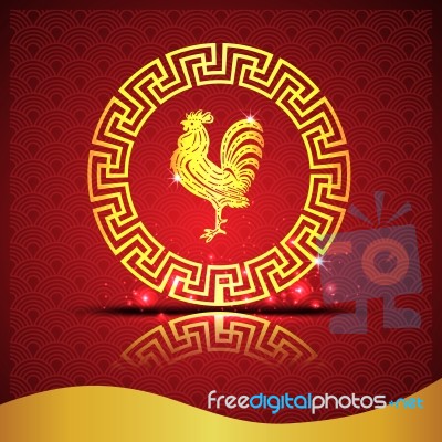 Gold  Roosters In Chinese Circle On Red Background And Shadow Stock Image