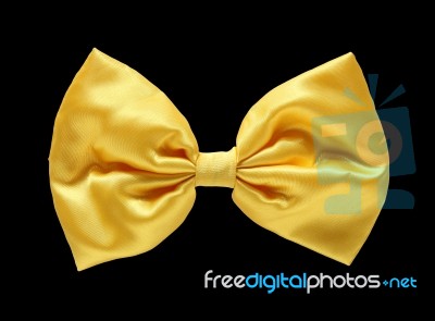 Gold Satin Gift Bow And Ribbon Stock Photo