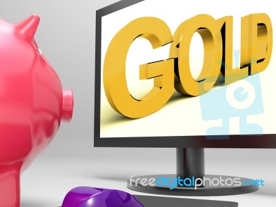 Gold Screen Shows Valuable Financial Investment Stock Image