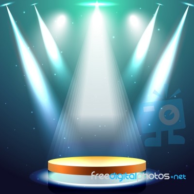 Gold Stage With Spotlight And Star On Deep Blue Sea Background Stock Image