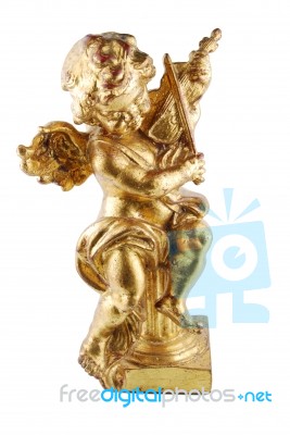 Golden Angel Of Music With Violin On White Stock Photo