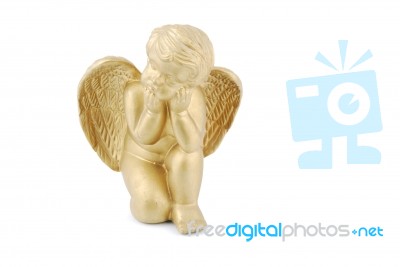 Golden Angel On White Stock Photo