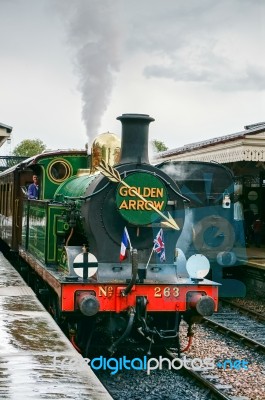 Golden Arrow At Sheffield Park Station East Sussex Stock Photo