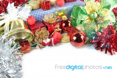 Golden Bells And Accessory Decorations Of Christmas Day Stock Photo