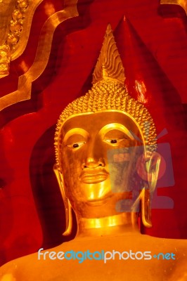 Golden Buddha Statue In The Church Stock Photo