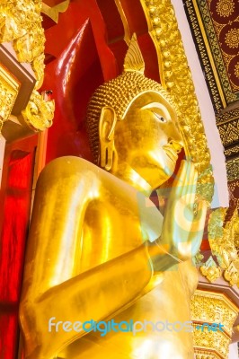 Golden Buddha Statue In The Church Stock Photo