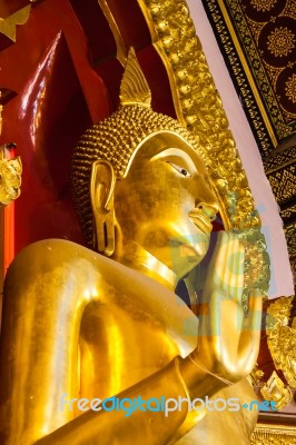 Golden Buddha Statue In The Church Stock Photo