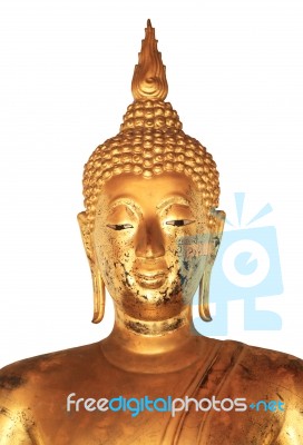 Golden Buddha Statue Isolated On White Background Stock Photo