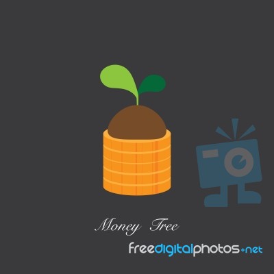 Golden Coins With Young Plant. Money Growth Concept. Stock Image