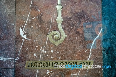 Golden Crook Inlaid Into The Marble Floor Of St Vitus Cathedral Stock Photo