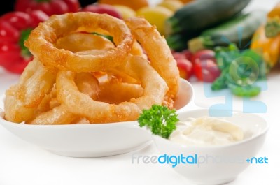 Golden Deep Fried Onion Rings Stock Photo