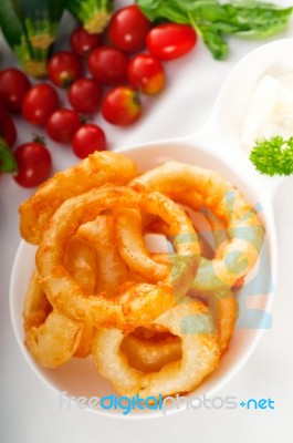 Golden Deep Fried Onion Rings Stock Photo