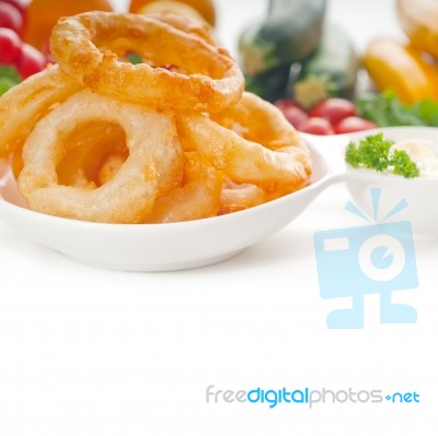 Golden Deep Fried Onion Rings Stock Photo