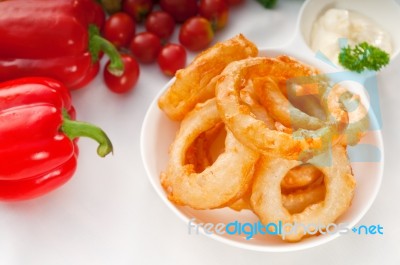 Golden Deep Fried Onion Rings Stock Photo