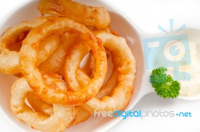 Golden Deep Fried Onion Rings Stock Photo