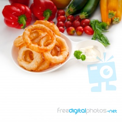 Golden Deep Fried Onion Rings Stock Photo