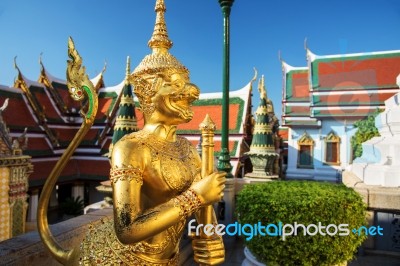 Golden Demon Guardian At Wat Phra Kaew, Bangkok Stock Photo