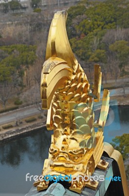 Golden Dragon On Roof Of Osaka Castle Stock Photo