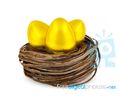 Golden Eggs In Nest Stock Image