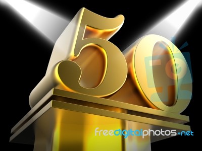 Golden Fifty On Pedestal Means Movie Awards Or Recognition Stock Image