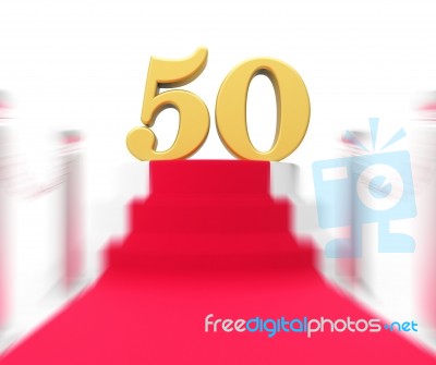 Golden Fifty On Red Carpet Displays Fiftieth Cinema Anniversary Stock Image