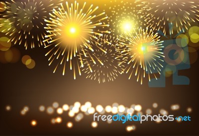 Golden Firework On City Landscape Background For Celebration Stock Image