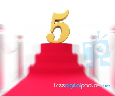 Golden Five On Red Carpet Displays Movie Industry Awards Or Priz… Stock Image