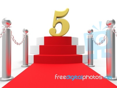 Golden Five On Red Carpet Means Movie Industry Awards Or Prizes Stock Image