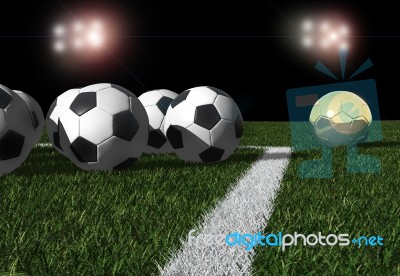 Golden Football On Soccer Field Stock Image