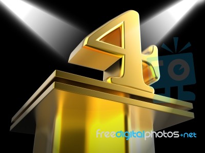 Golden Four On Pedestal Means Movie Awards Or Prizes Stock Image