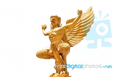 Golden Garuda Statue Isolated Clipping Path Stock Photo