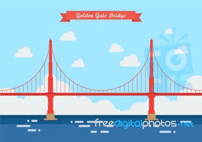 Golden Gate Bridge In Flat Style Stock Image