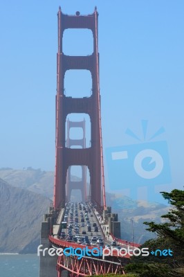 Golden Gate Bridge Traffic Stock Photo