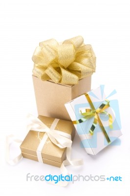 Golden Gift Boxes Stock Photo