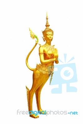 Golden Kinaree Isolated On White Background, Thai Myth Animal Art Stock Photo