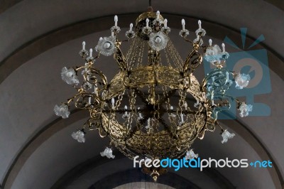 Golden Light Fitting In The Collegiate Church In Arco Trentino I… Stock Photo